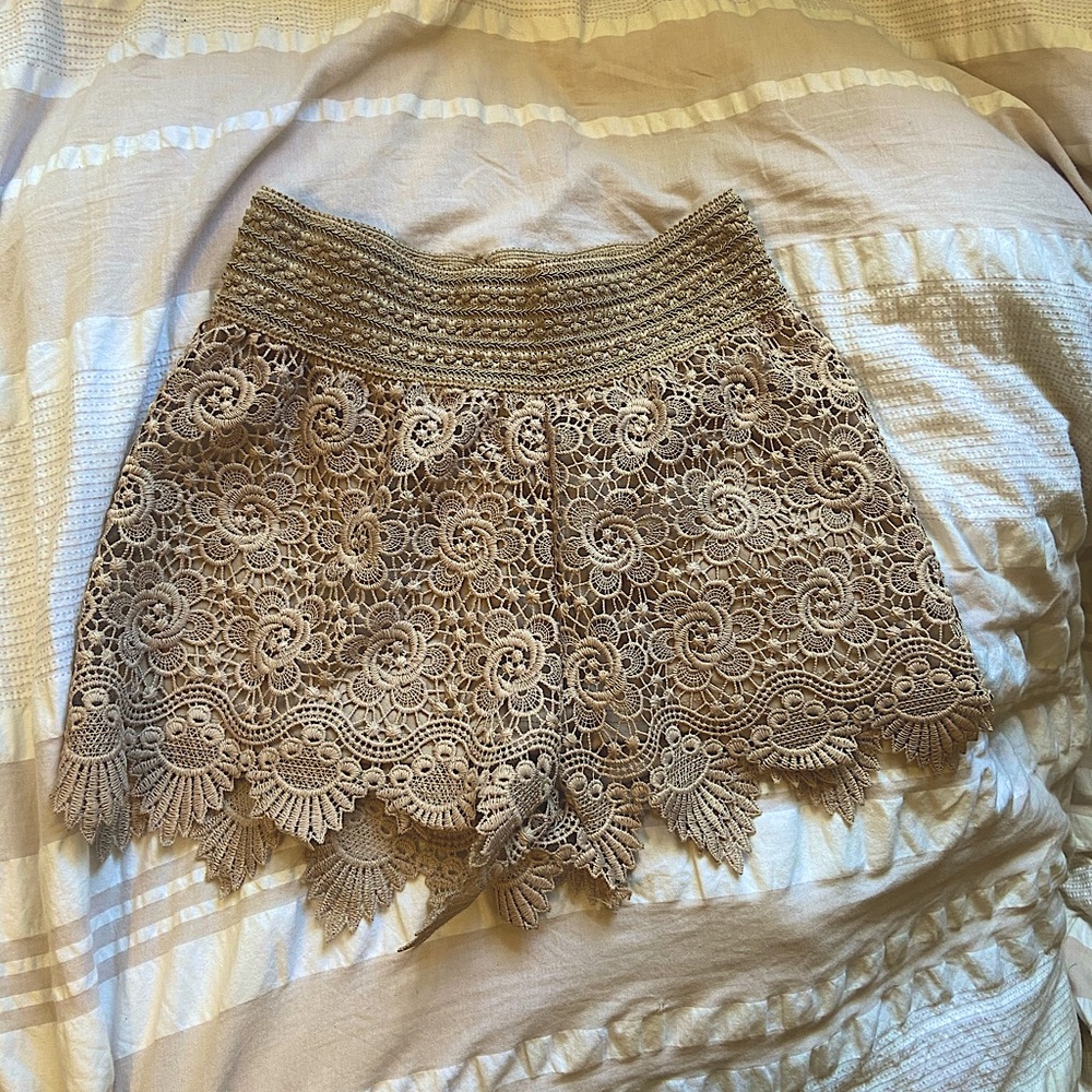 Tan Floral Small Shorts